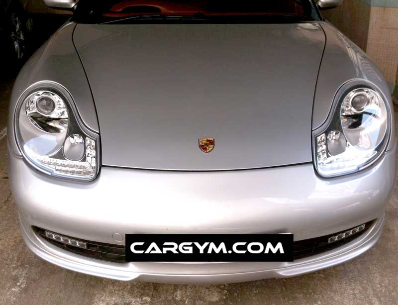 Porsche Boxster 986 996 MK1 Black with Chrome LED DRL Projector Headlights Set
